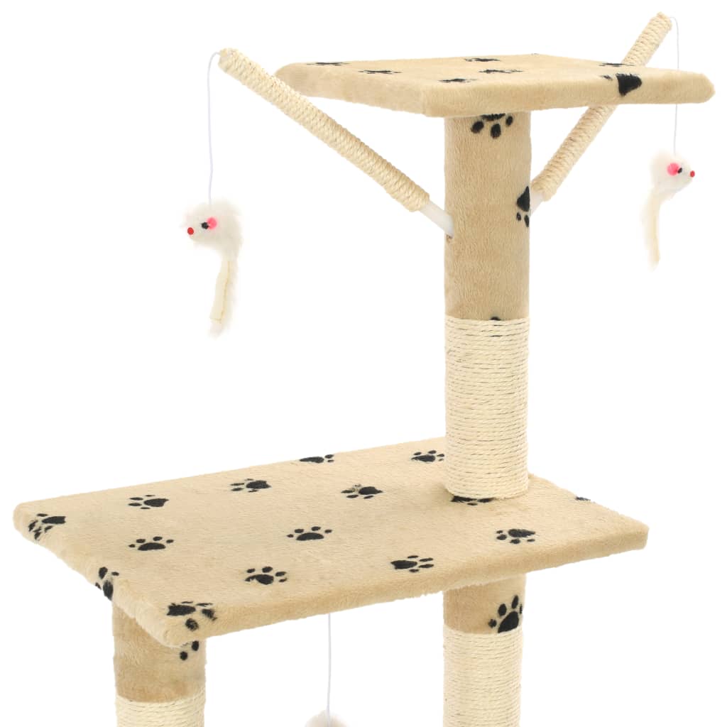Škrabadlo pro kočky sisalové sloupky 138 cm béžové s tlapkami