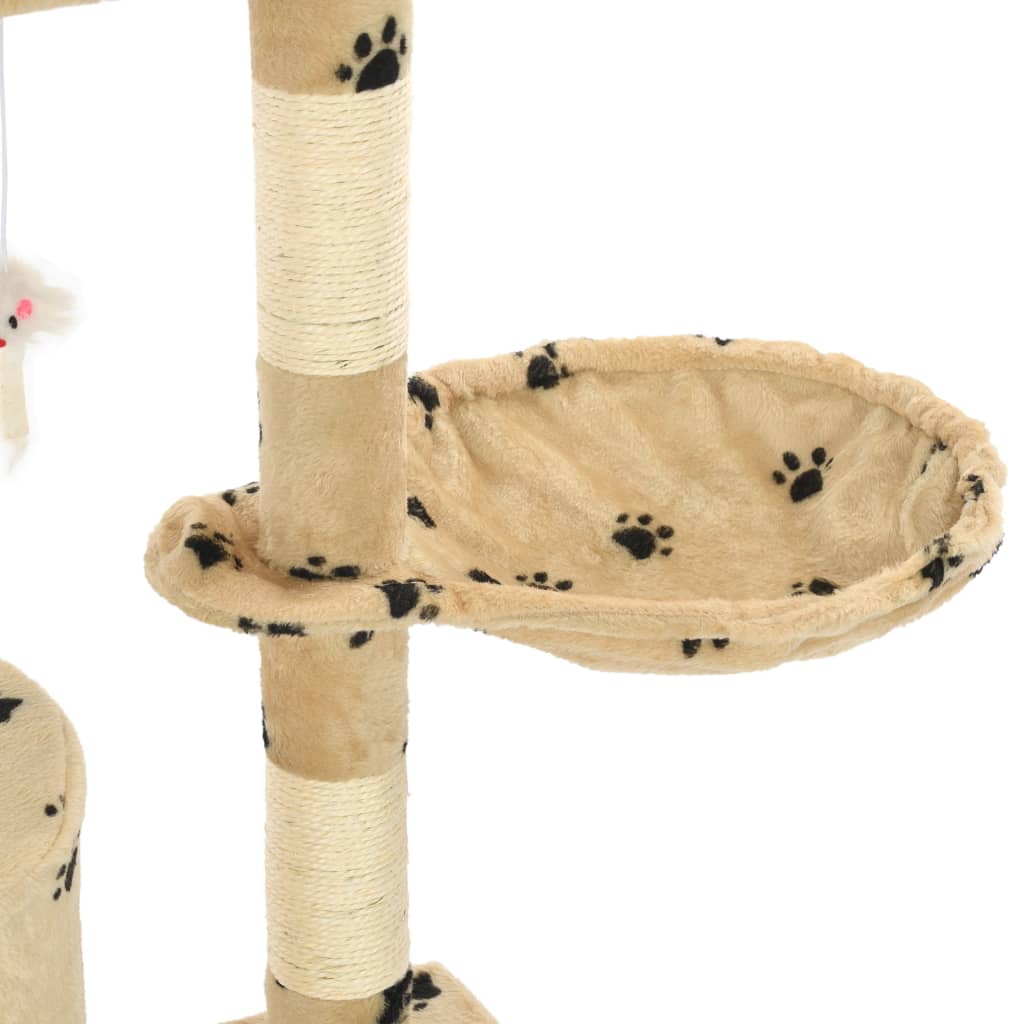 Škrabadlo pro kočky sisalové sloupky 138 cm béžové s tlapkami