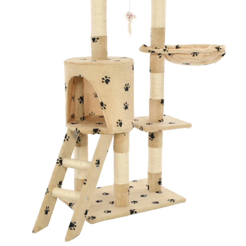 Škrabadlo pro kočky sisalové sloupky 138 cm béžové s tlapkami