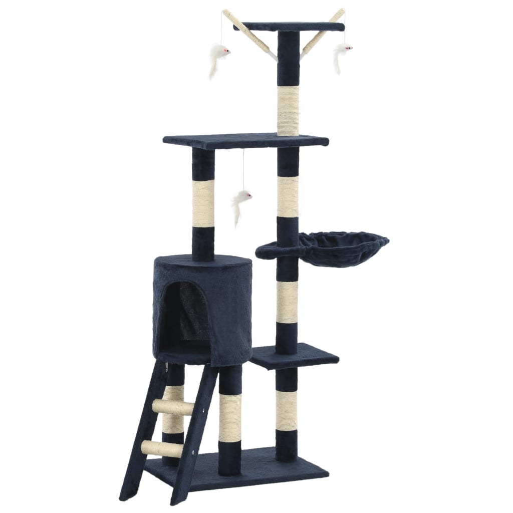 Škrabadlo pro kočky se sisalovými sloupky 138 cm tmavě modré