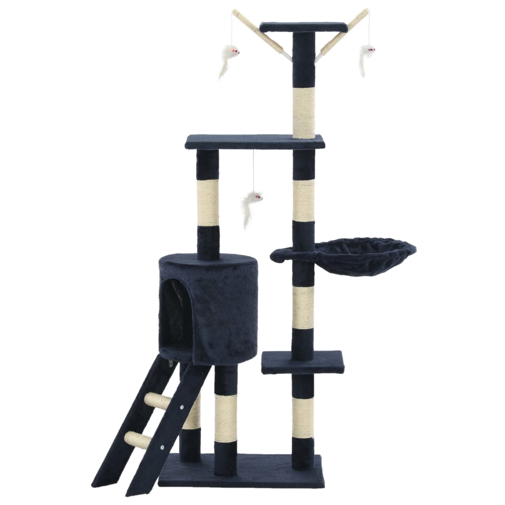Škrabadlo pro kočky se sisalovými sloupky 138 cm tmavě modré