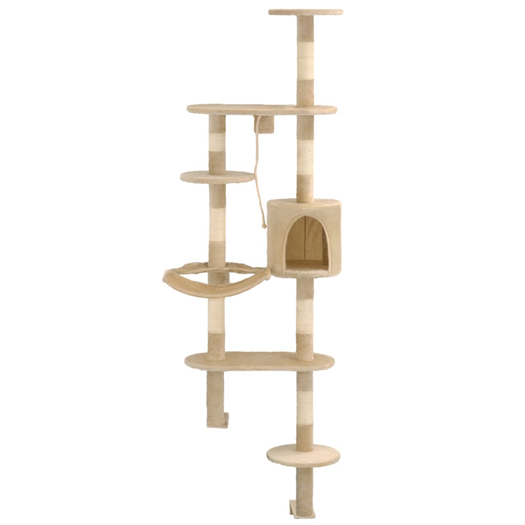 Nástěnné škrabadlo pro kočky se sisalovými sloupky 194cm béžové