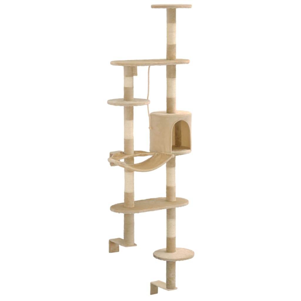 Nástěnné škrabadlo pro kočky se sisalovými sloupky 194cm béžové