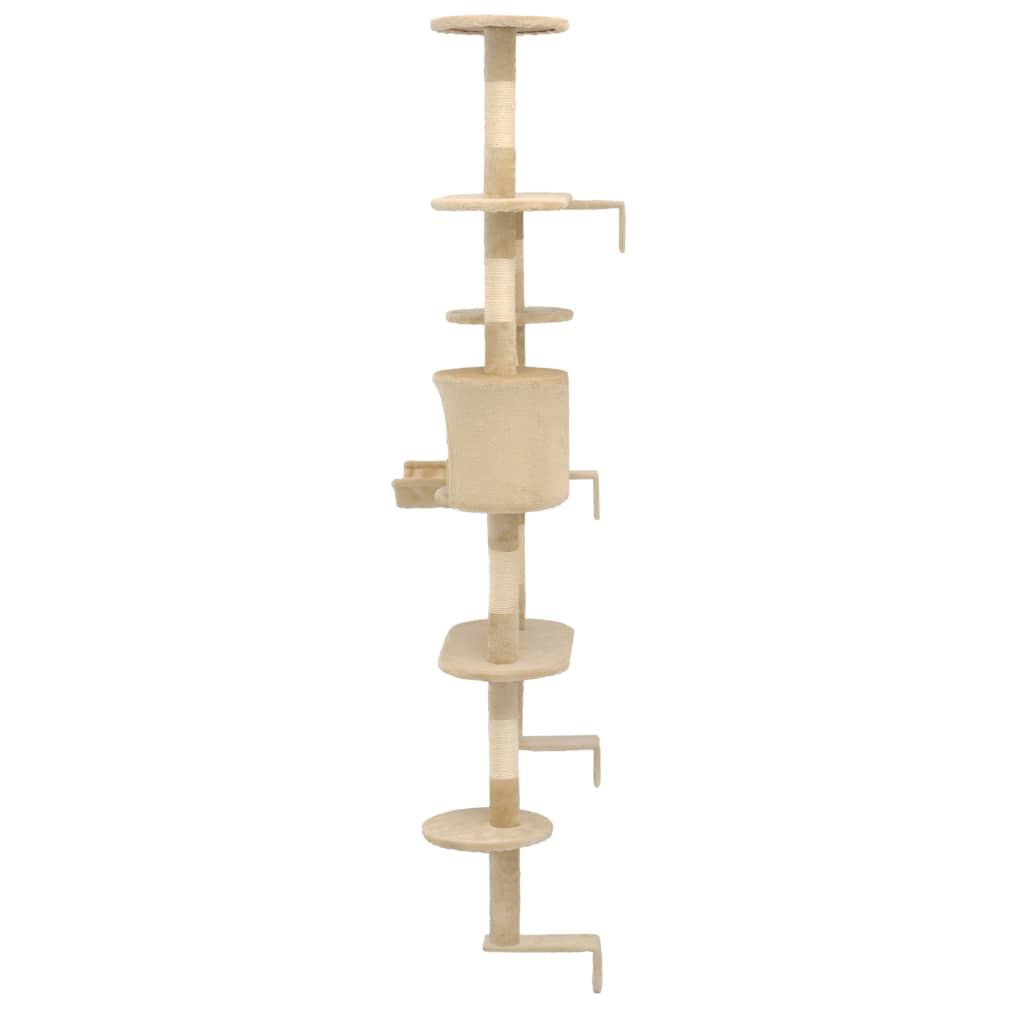 Nástěnné škrabadlo pro kočky se sisalovými sloupky 194cm béžové