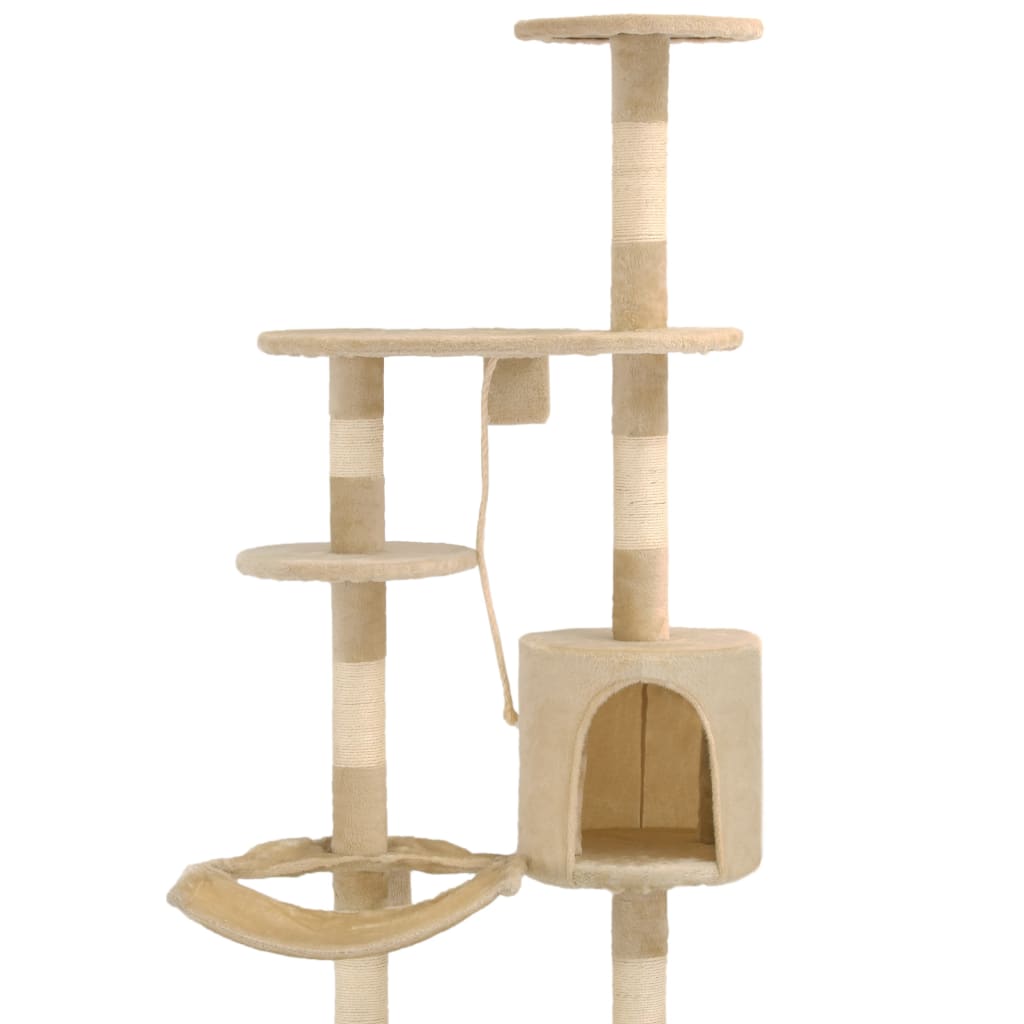 Nástěnné škrabadlo pro kočky se sisalovými sloupky 194cm béžové