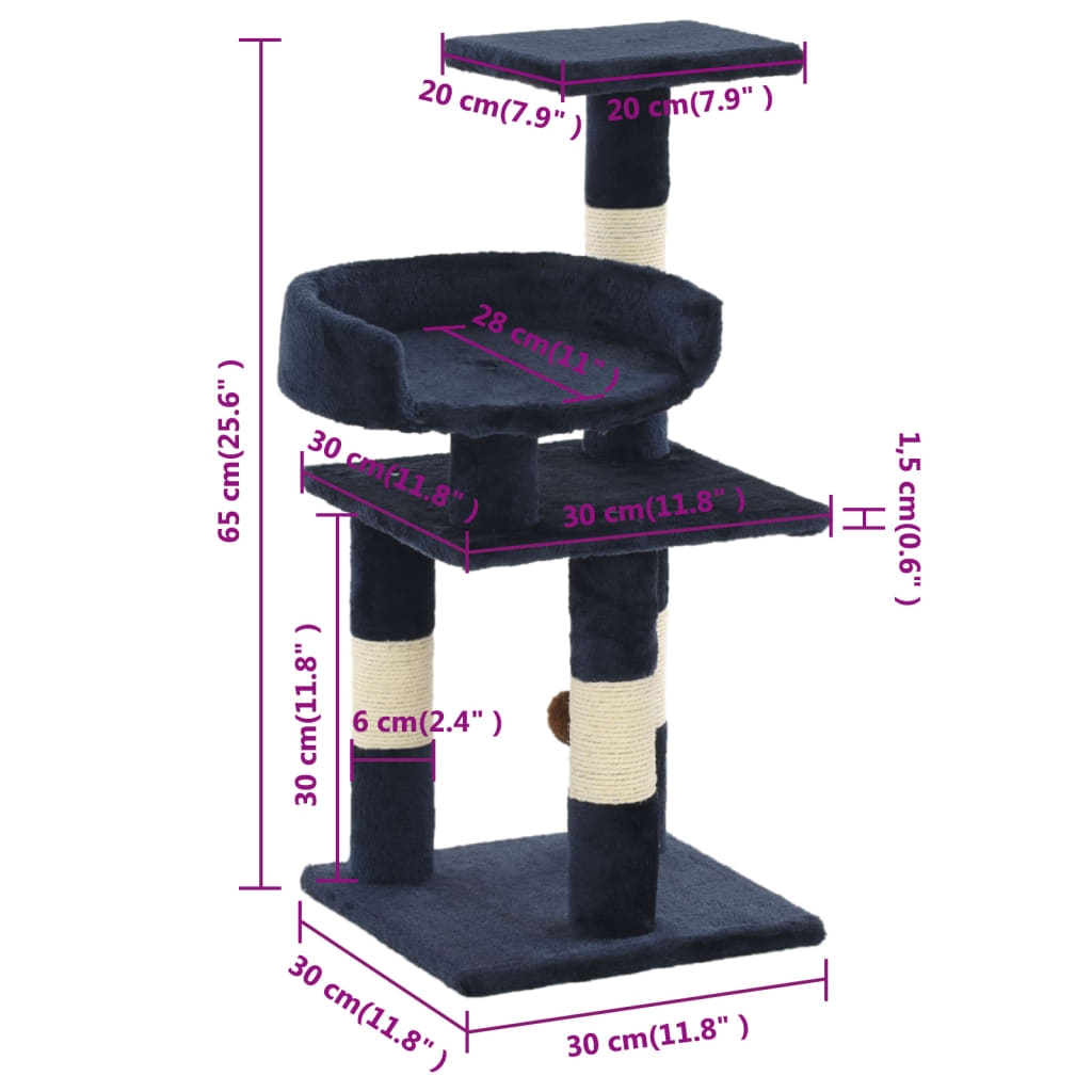 Škrabadlo pro kočky se sisalovými sloupky 65 cm modré