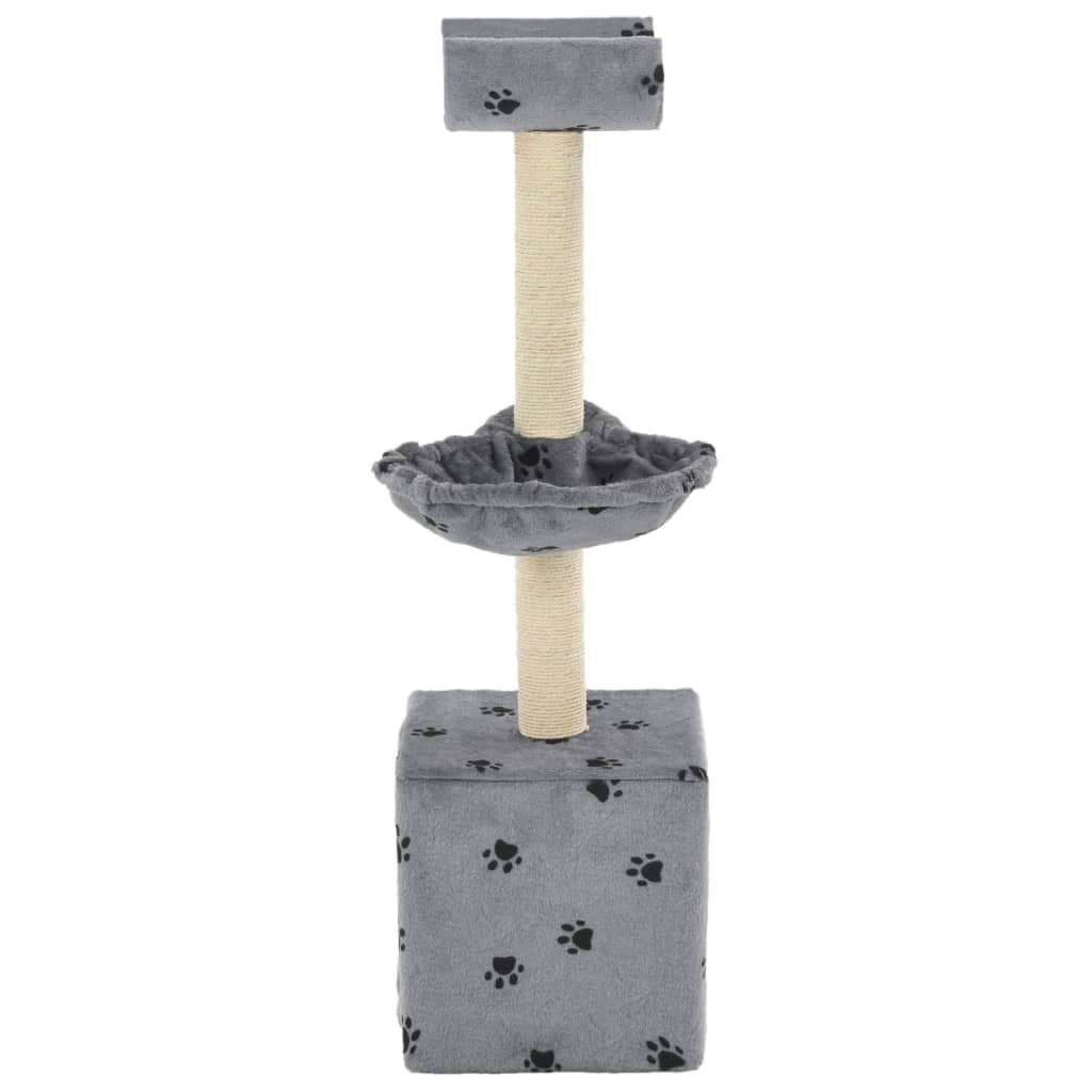 Škrabadlo pro kočky se sisalovými sloupky 105cm šedé s tlapkami