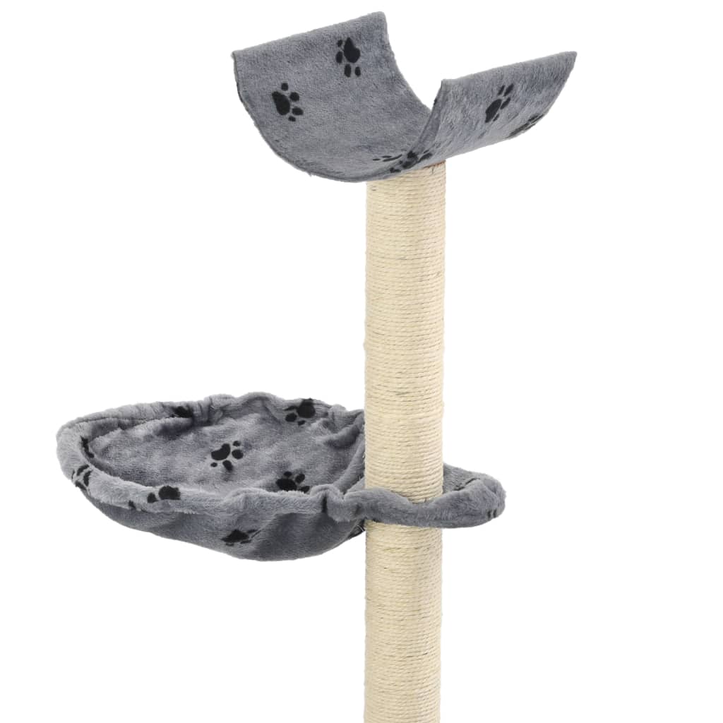 Škrabadlo pro kočky se sisalovými sloupky 105cm šedé s tlapkami
