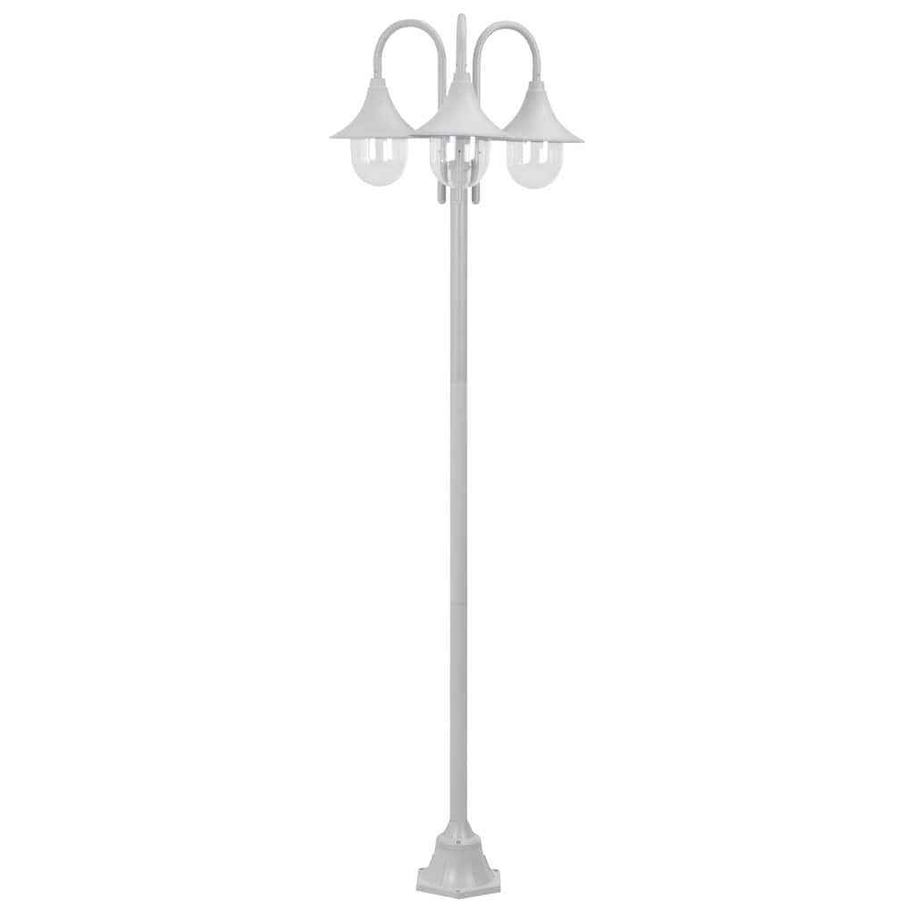 Zahradní sloupová lampa 3 ramena E27 220 cm hliník bílá