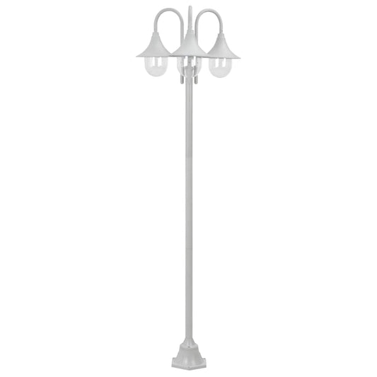 Zahradní sloupová lampa 3 ramena E27 220 cm hliník bílá