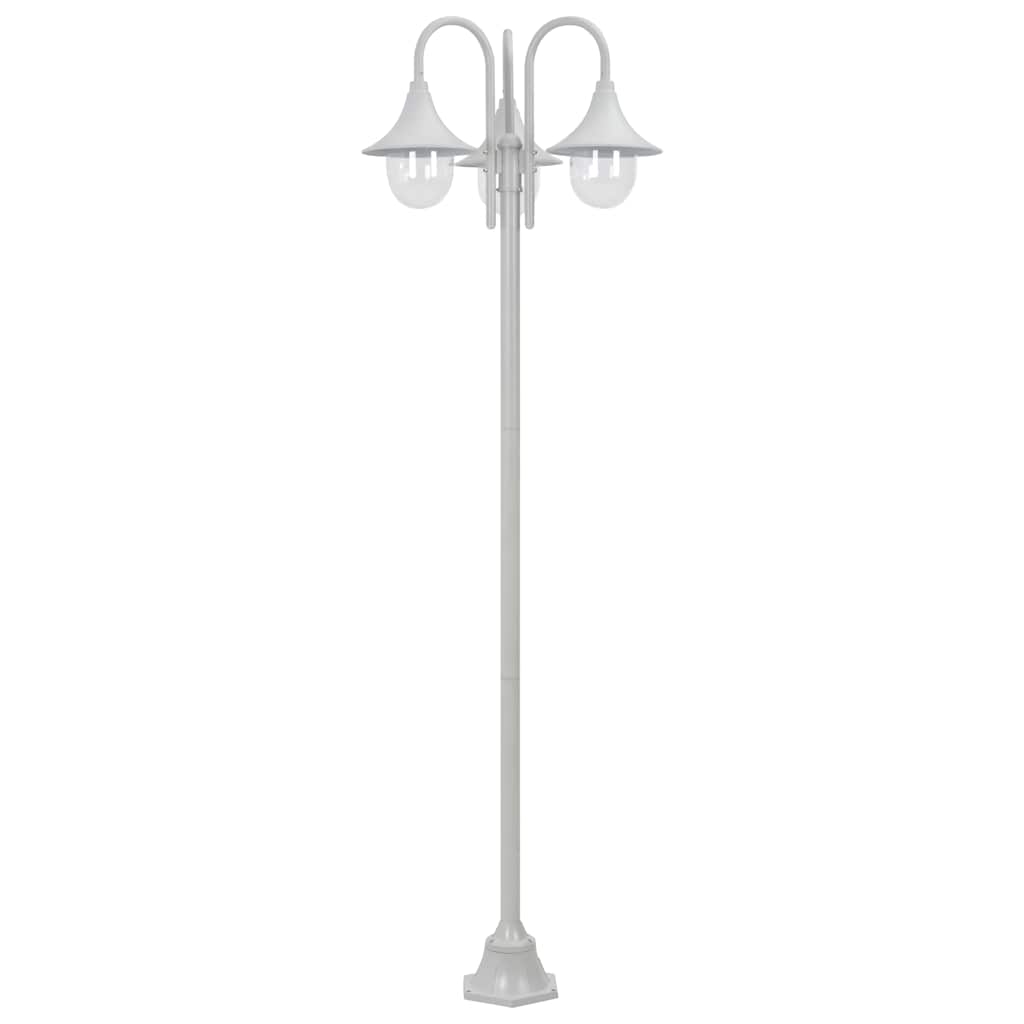 Zahradní sloupová lampa 3 ramena E27 220 cm hliník bílá