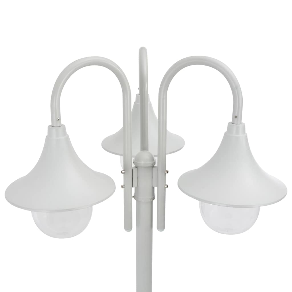 Zahradní sloupová lampa 3 ramena E27 220 cm hliník bílá