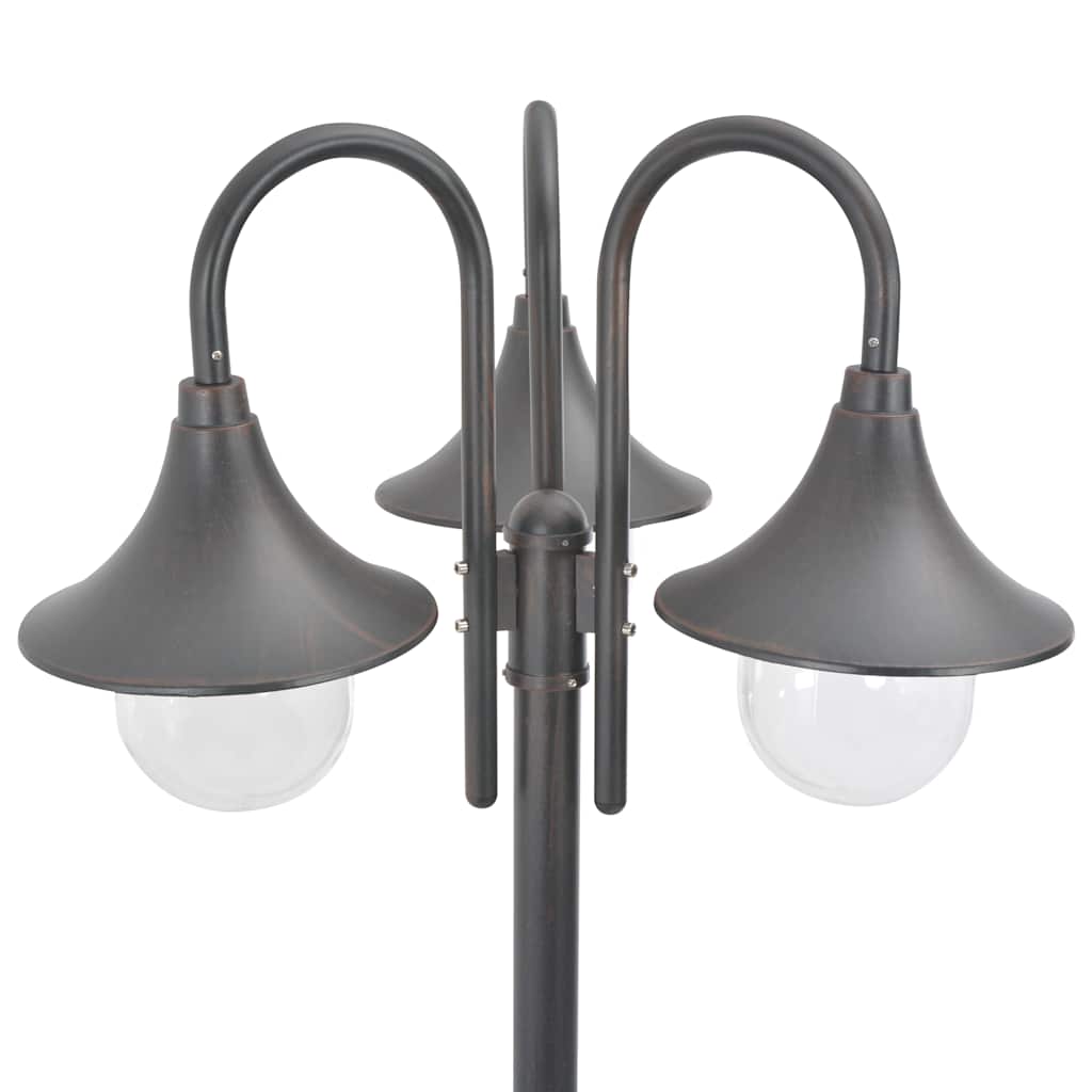 Zahradní sloupová lampa 3 ramena E27 220 cm hliník bronzová