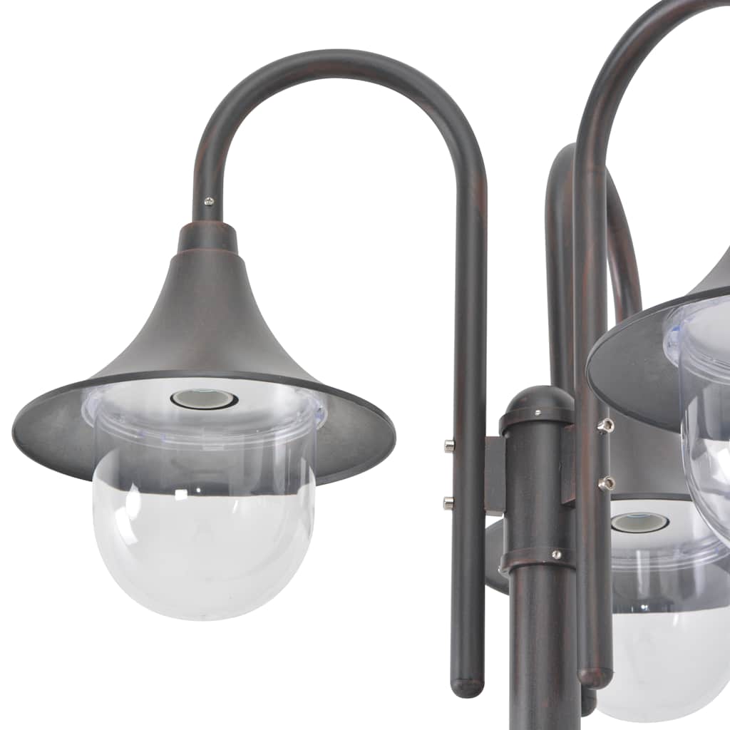 Zahradní sloupová lampa 3 ramena E27 220 cm hliník bronzová