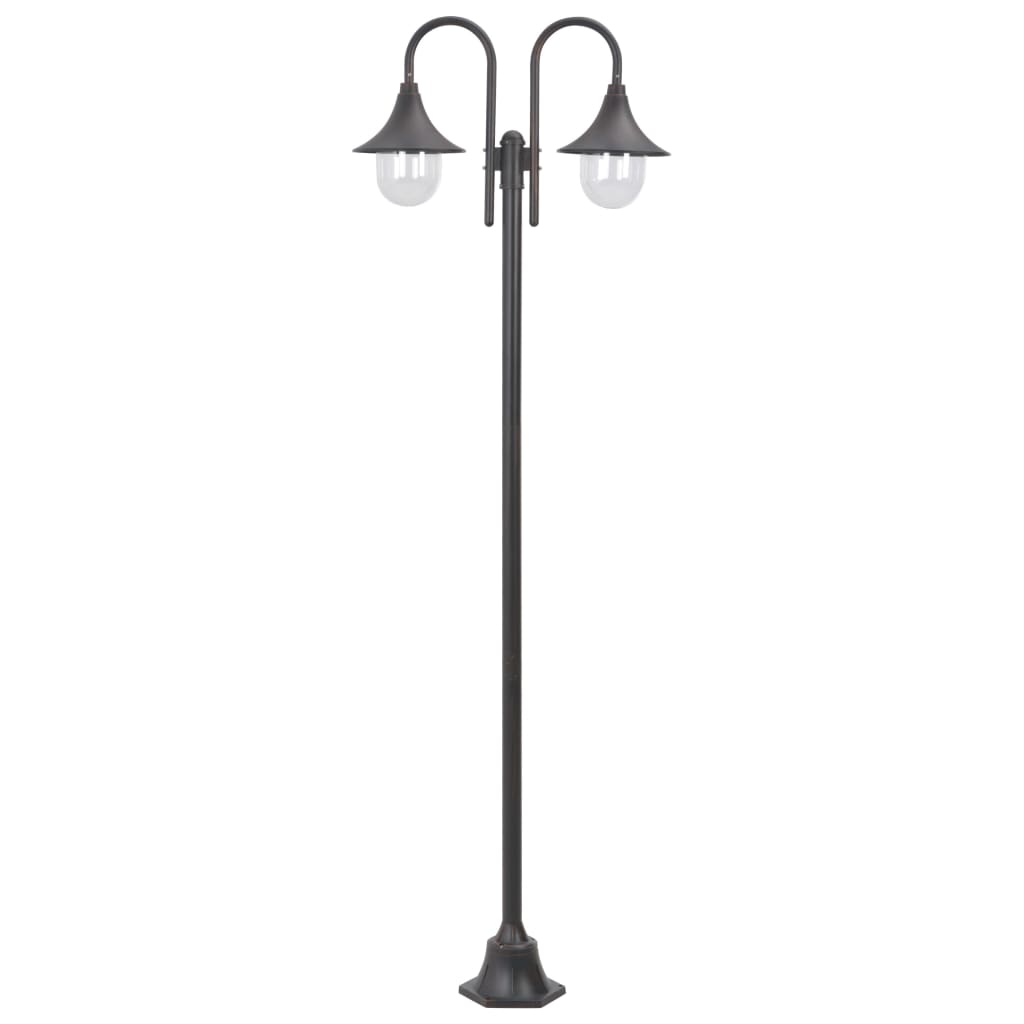 Zahradní sloupová lampa 2 ramena E27 220 cm hliník bronzová