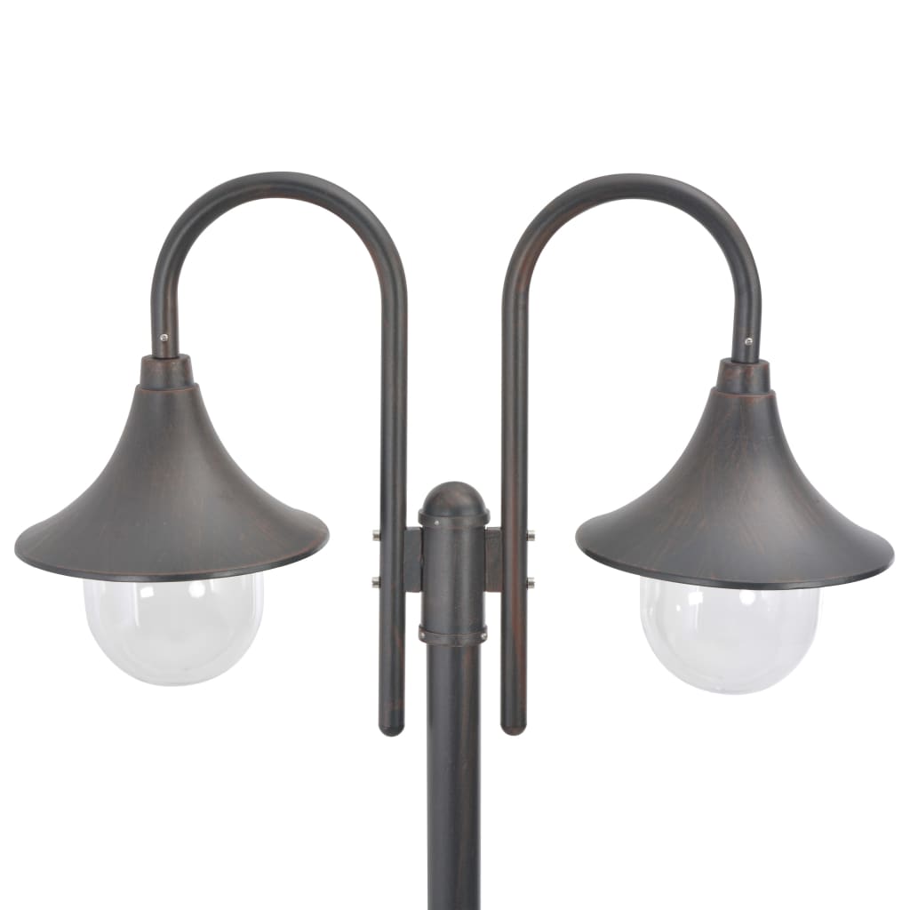 Zahradní sloupová lampa 2 ramena E27 220 cm hliník bronzová