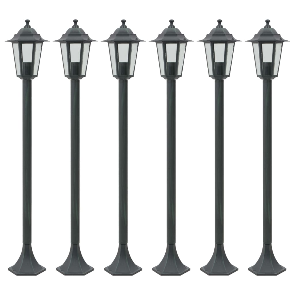 Zahradní sloupové lampy 6 ks E27 110 cm hliníkové tmavě zelené