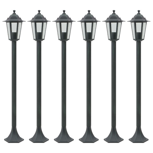 Zahradní sloupové lampy 6 ks E27 110 cm hliníkové tmavě zelené