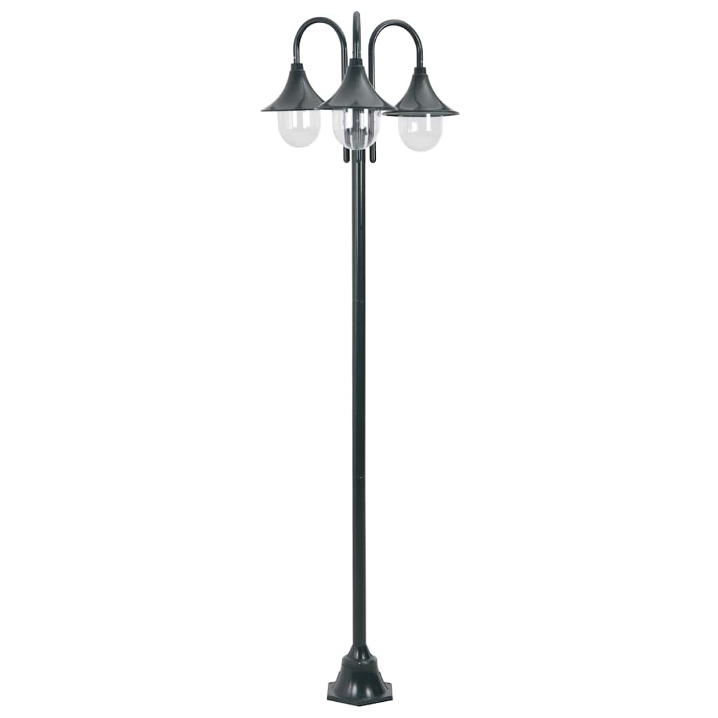 Zahradní sloupová lampa 3 ramena E27 220 cm hliník tmavě zelená