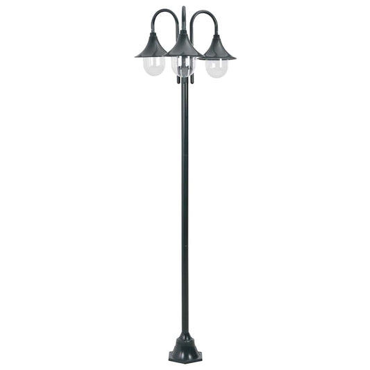 Zahradní sloupová lampa 3 ramena E27 220 cm hliník tmavě zelená