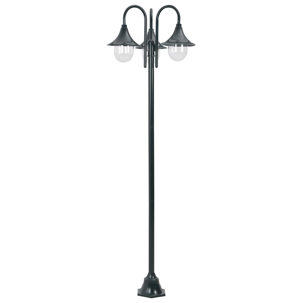 Zahradní sloupová lampa 3 ramena E27 220 cm hliník tmavě zelená