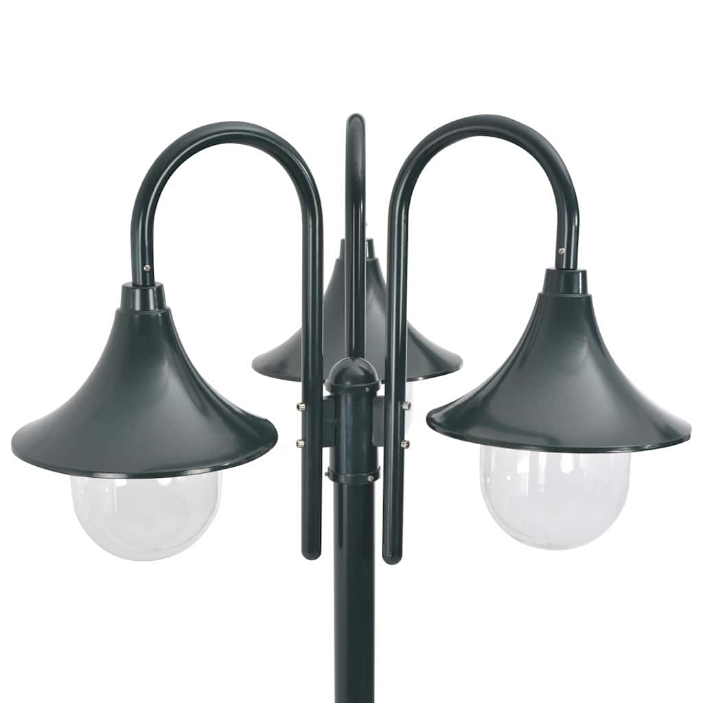 Zahradní sloupová lampa 3 ramena E27 220 cm hliník tmavě zelená