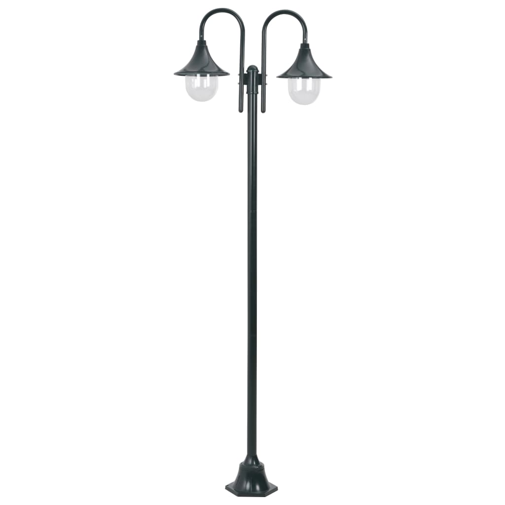 Zahradní sloupová lampa 2 ramena E27 220 cm hliník tmavě zelená