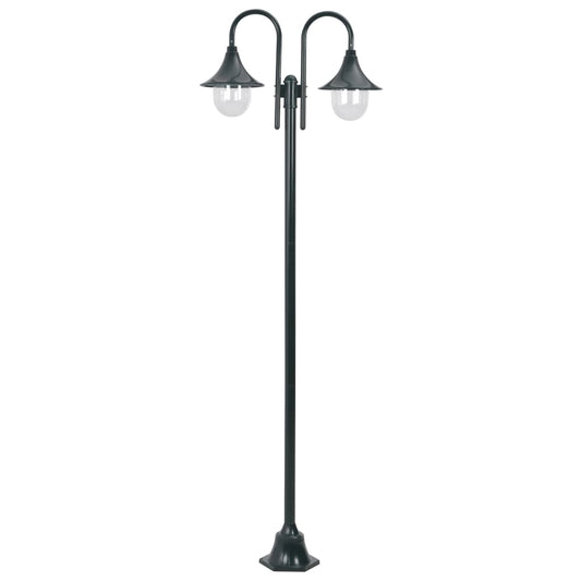 Zahradní sloupová lampa 2 ramena E27 220 cm hliník tmavě zelená