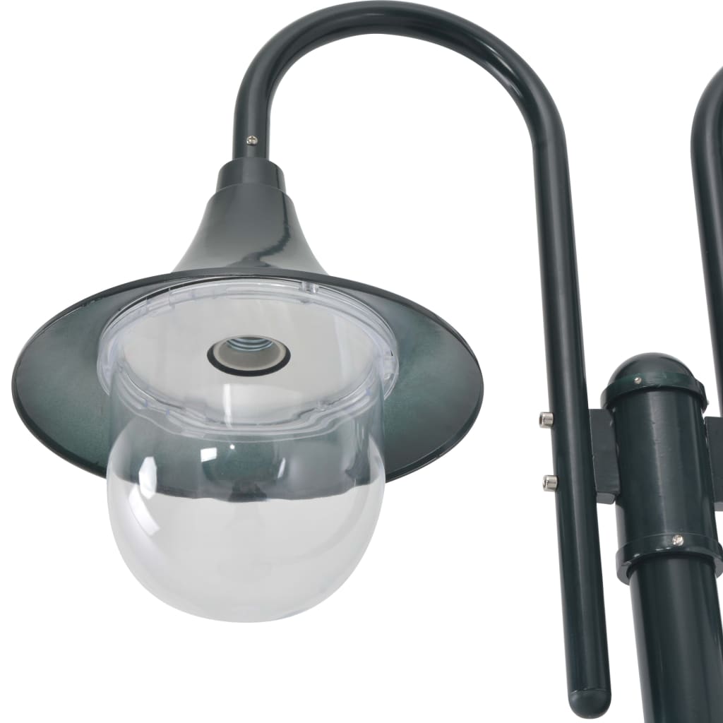 Zahradní sloupová lampa 2 ramena E27 220 cm hliník tmavě zelená