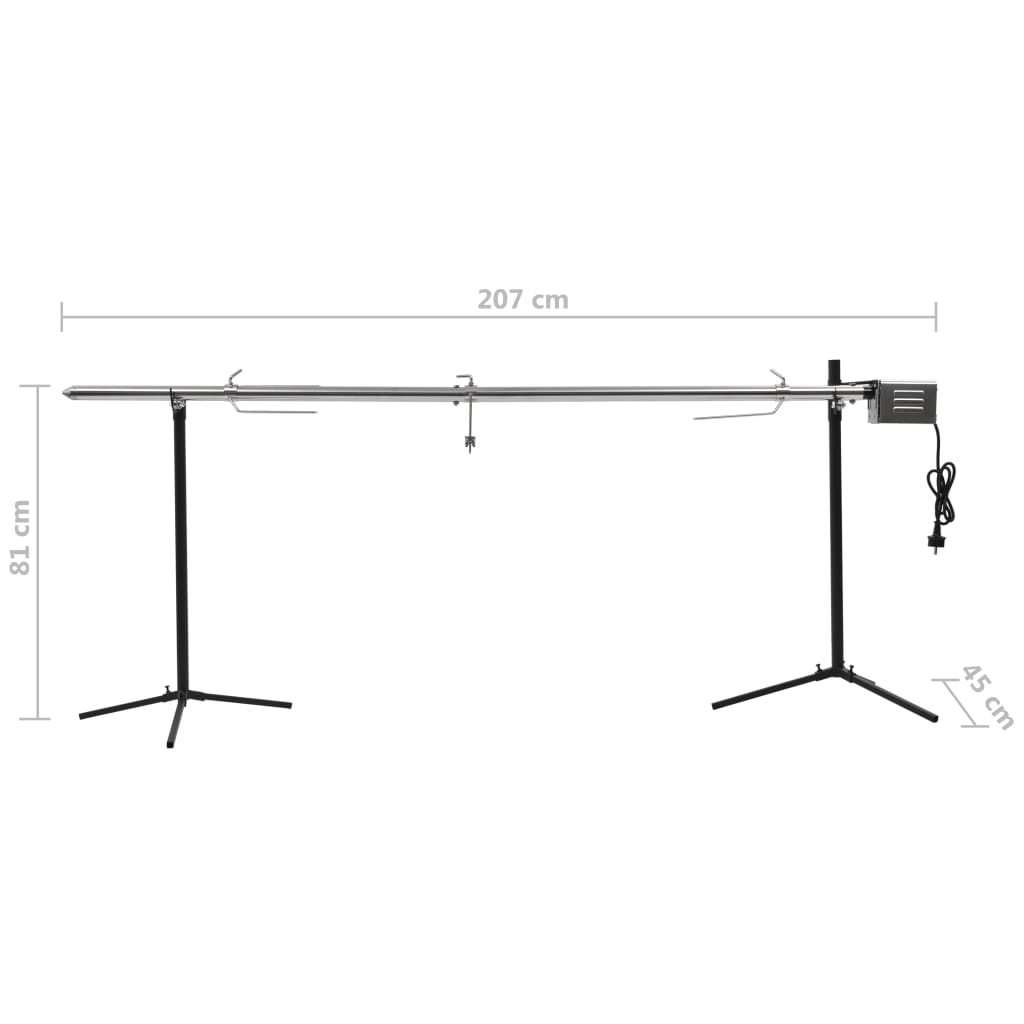 Grilovací rožeň s motorkem nerezová ocel 207 x 45 x 81 cm