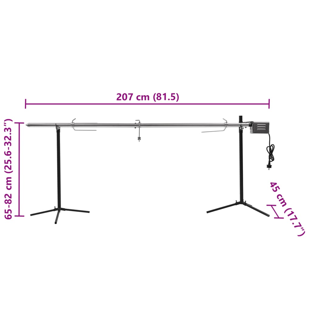 Grilovací rožeň s motorkem nerezová ocel 207 x 45 x 81 cm