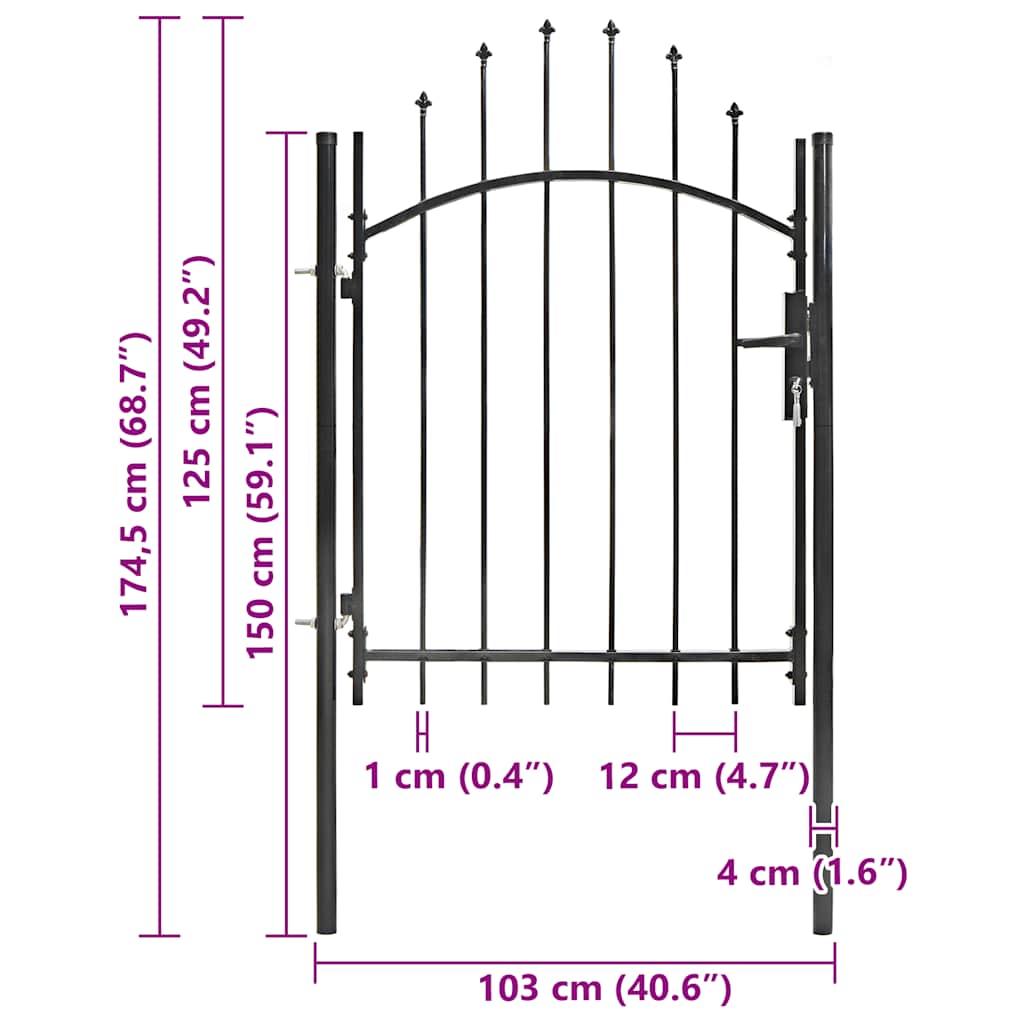 Zahradní branka ocel 1 x 1,75 m černá