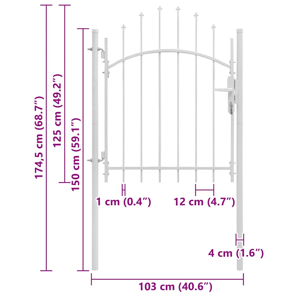 Zahradní branka ocel 1 x 1,75 m bílá