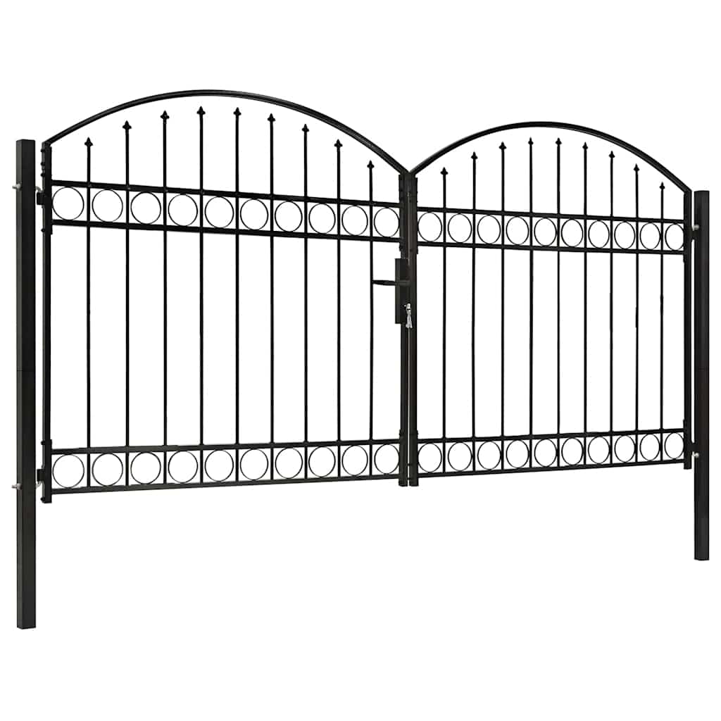 Dvoukřídlá zahradní brána s obloukem ocelová 300 x 125 cm černá