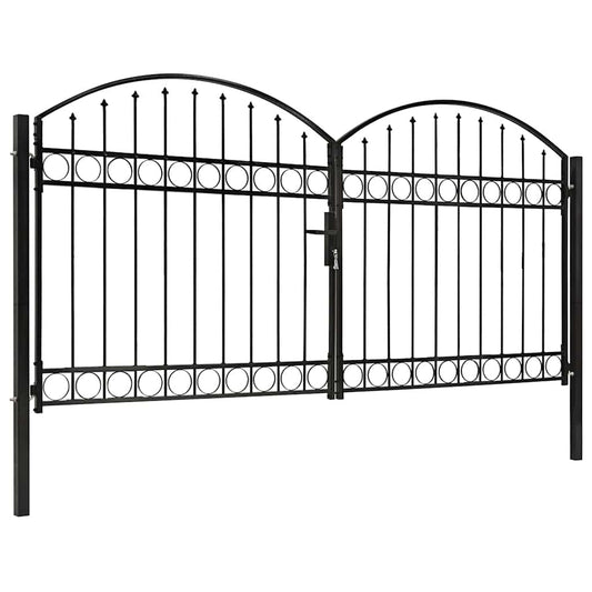 Dvoukřídlá zahradní brána s obloukem ocelová 300 x 125 cm černá