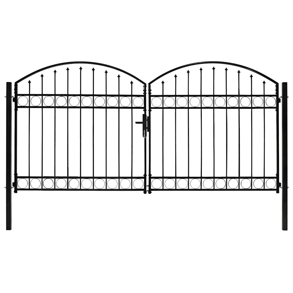 Dvoukřídlá zahradní brána s obloukem ocelová 300 x 125 cm černá