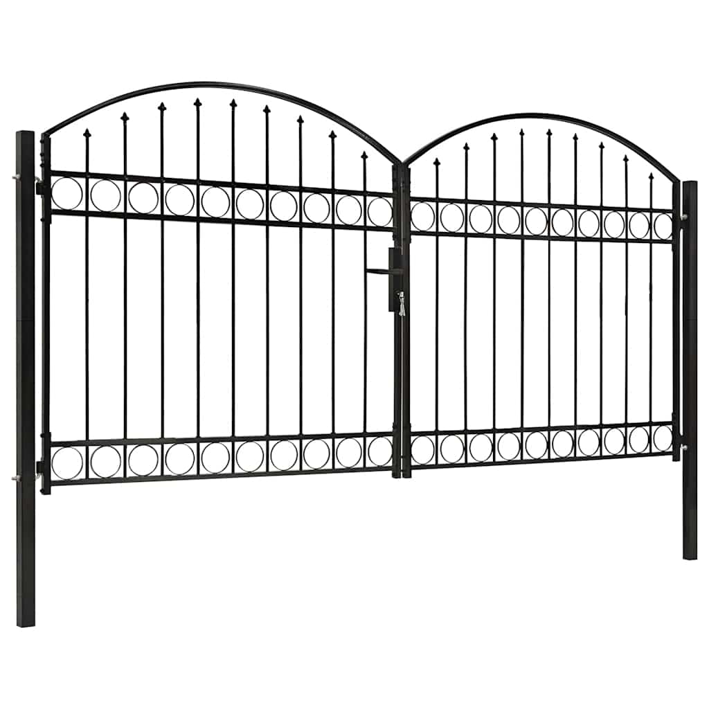Dvoukřídlá zahradní brána s obloukem ocelová 300 x 150 cm černá