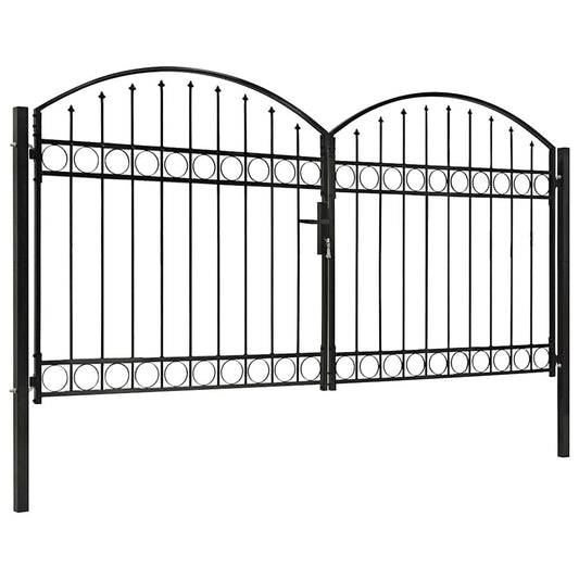 Dvoukřídlá zahradní brána s obloukem ocelová 300 x 150 cm černá