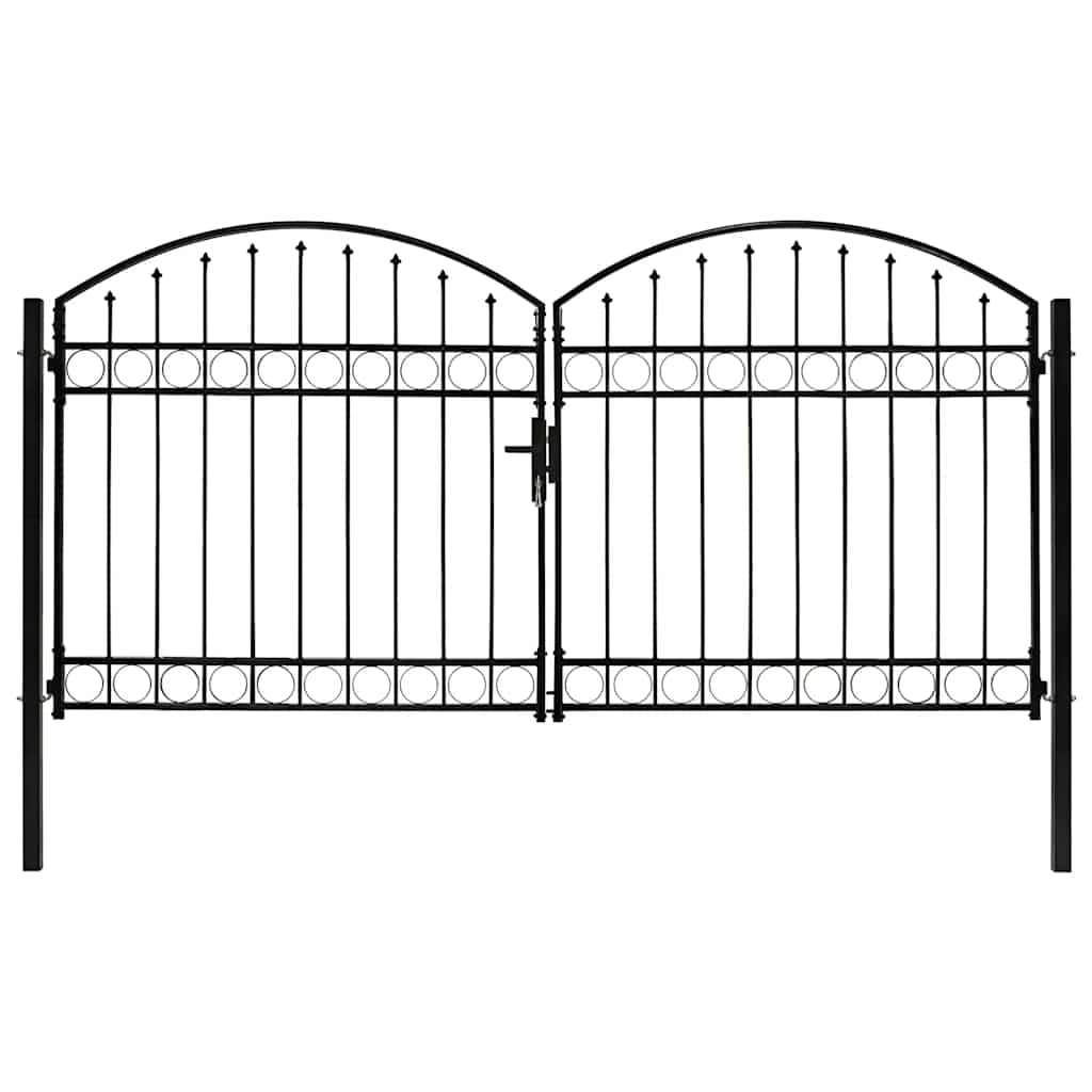 Dvoukřídlá zahradní brána s obloukem ocelová 300 x 150 cm černá