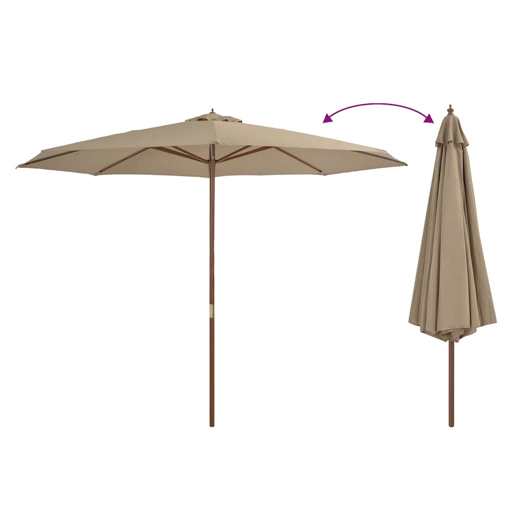 Zahradní slunečník s dřevěnou tyčí 350 cm barva taupe