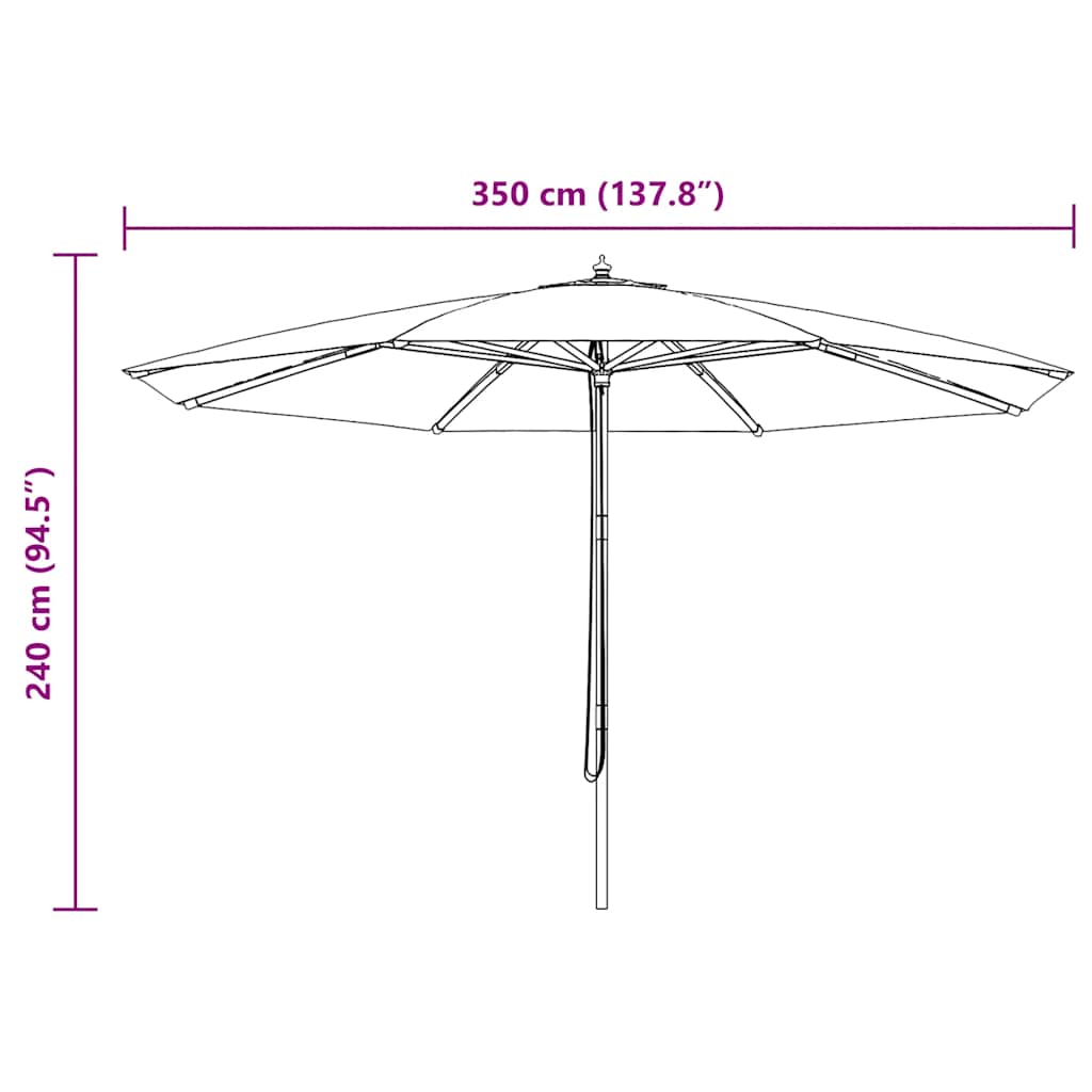 Zahradní slunečník s dřevěnou tyčí 350 cm barva taupe