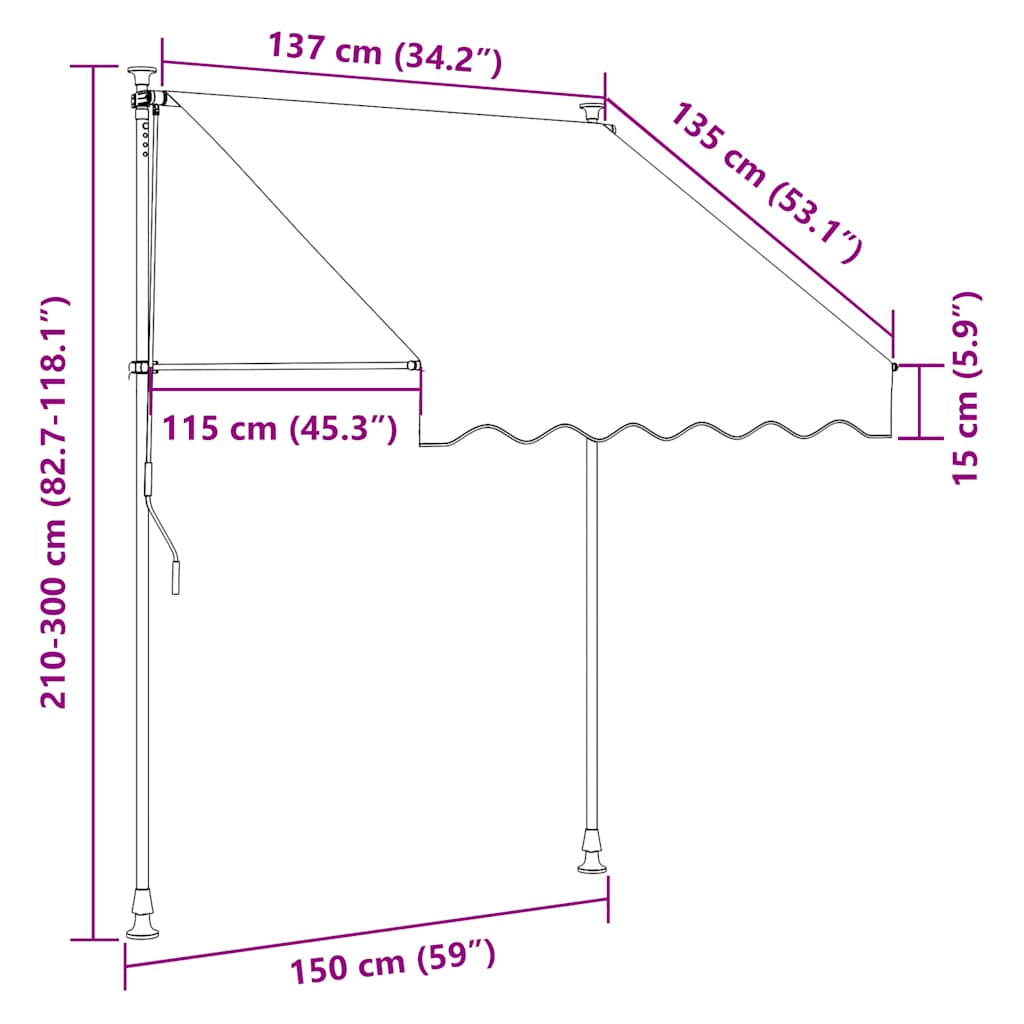 Ručně zatahovací markýza 150 cm antracitová