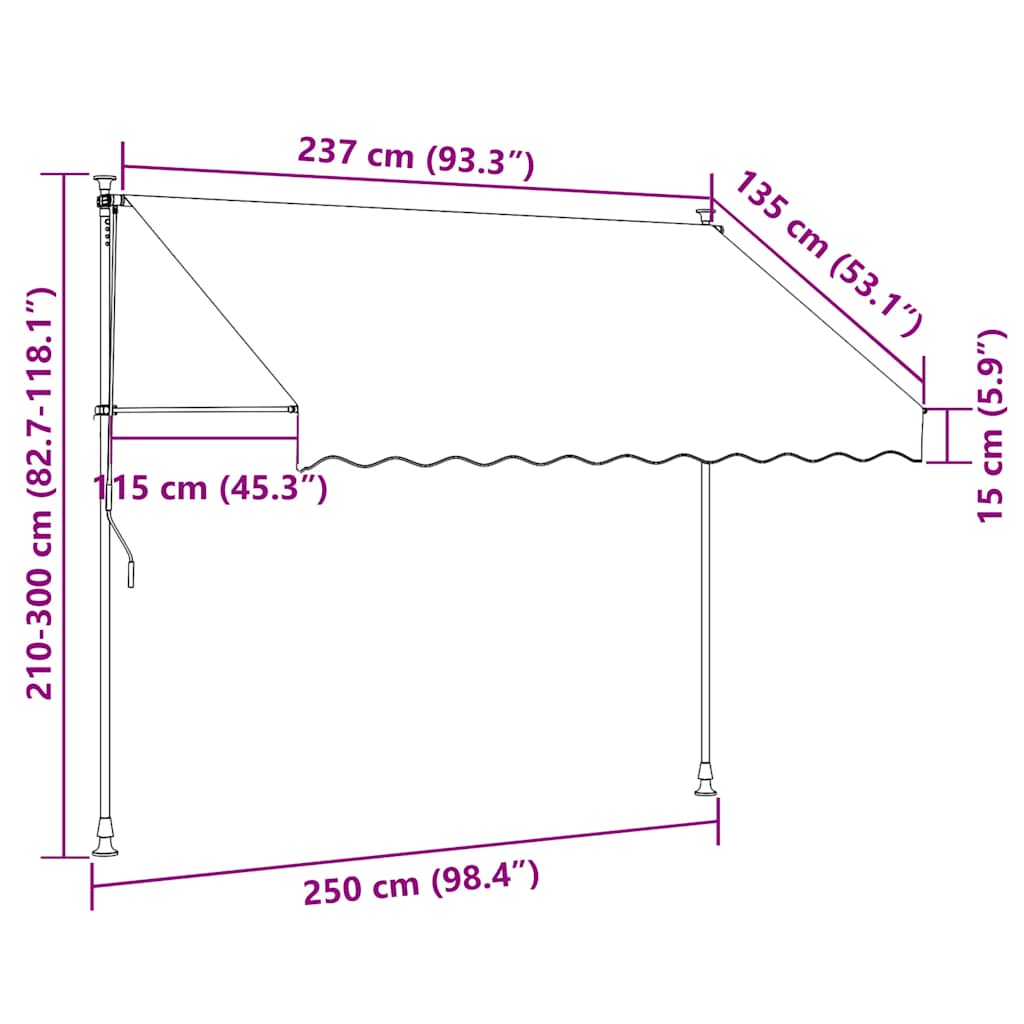 Ručně zatahovací markýza 250 cm krémová