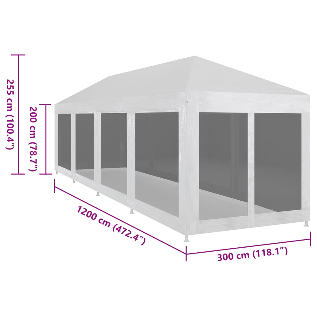 Party stan s 10 bočními stěnami ze síťoviny 12 x 3 m