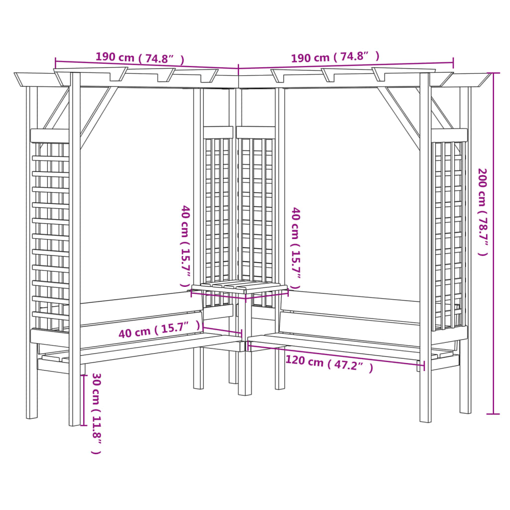 Rohová pergola s lavicí impregnovaná borovice