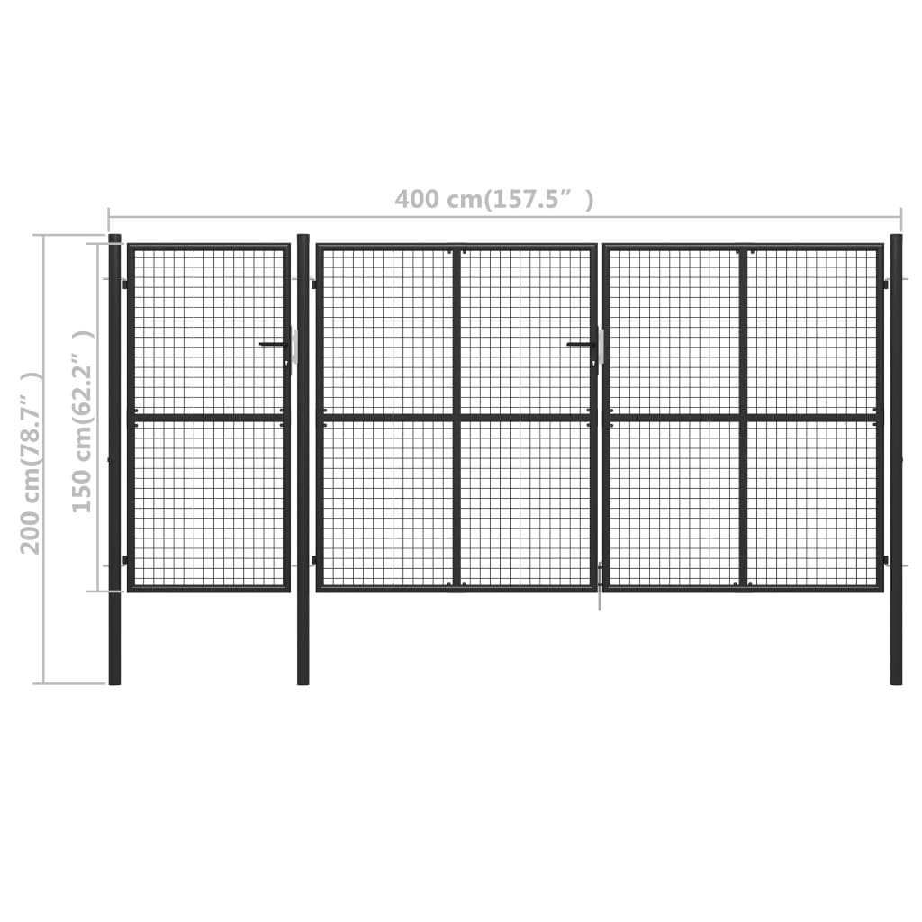 Zahradní brána ocel 400 x 150 cm antracitová