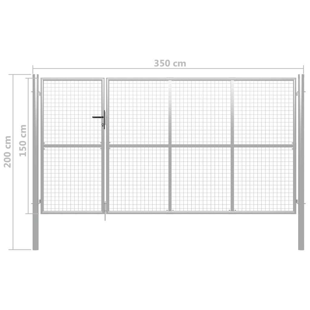 Zahradní plotová brána ocel 350 x 150 cm stříbrná