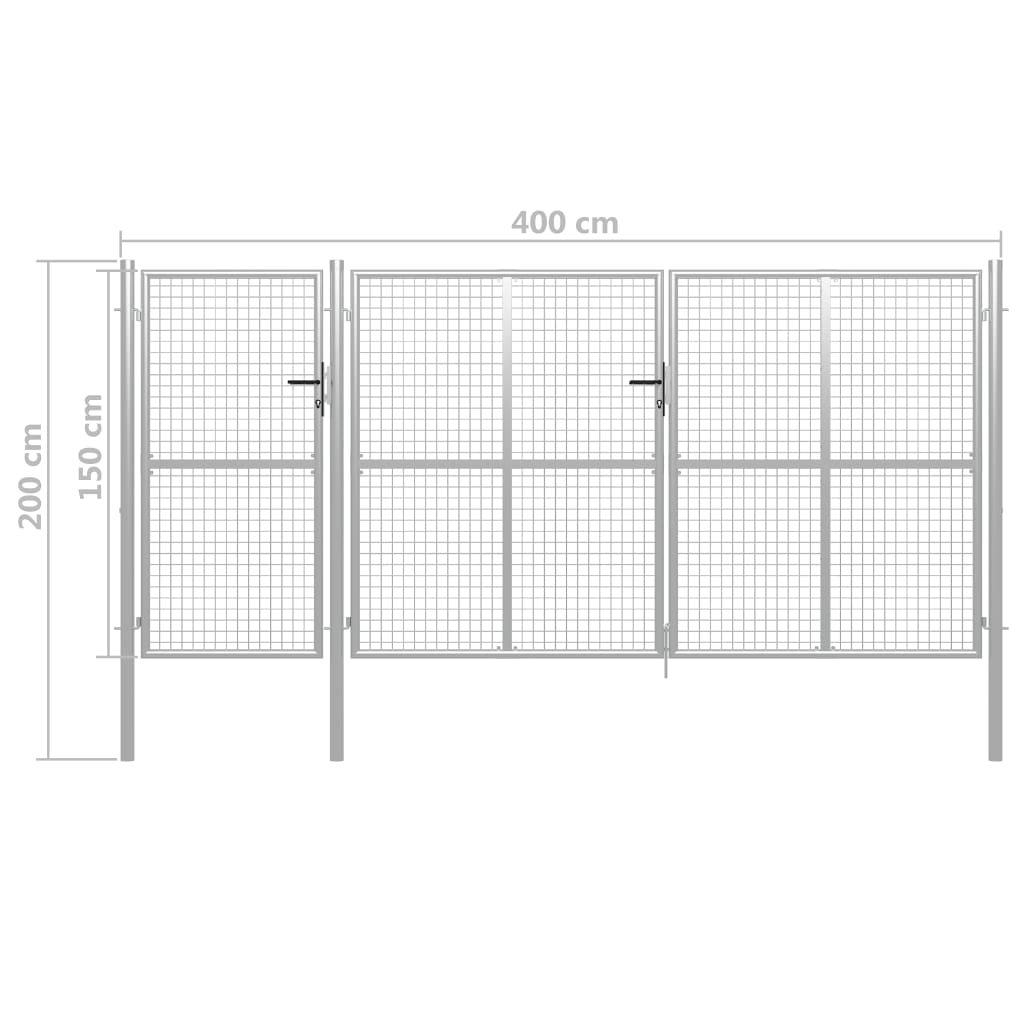 Zahradní brána ocel 400 x 150 cm stříbrná