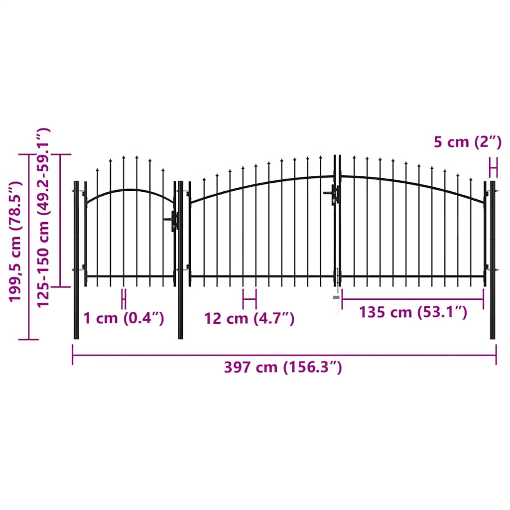 Zahradní brána ocel 2 x 4 m černá