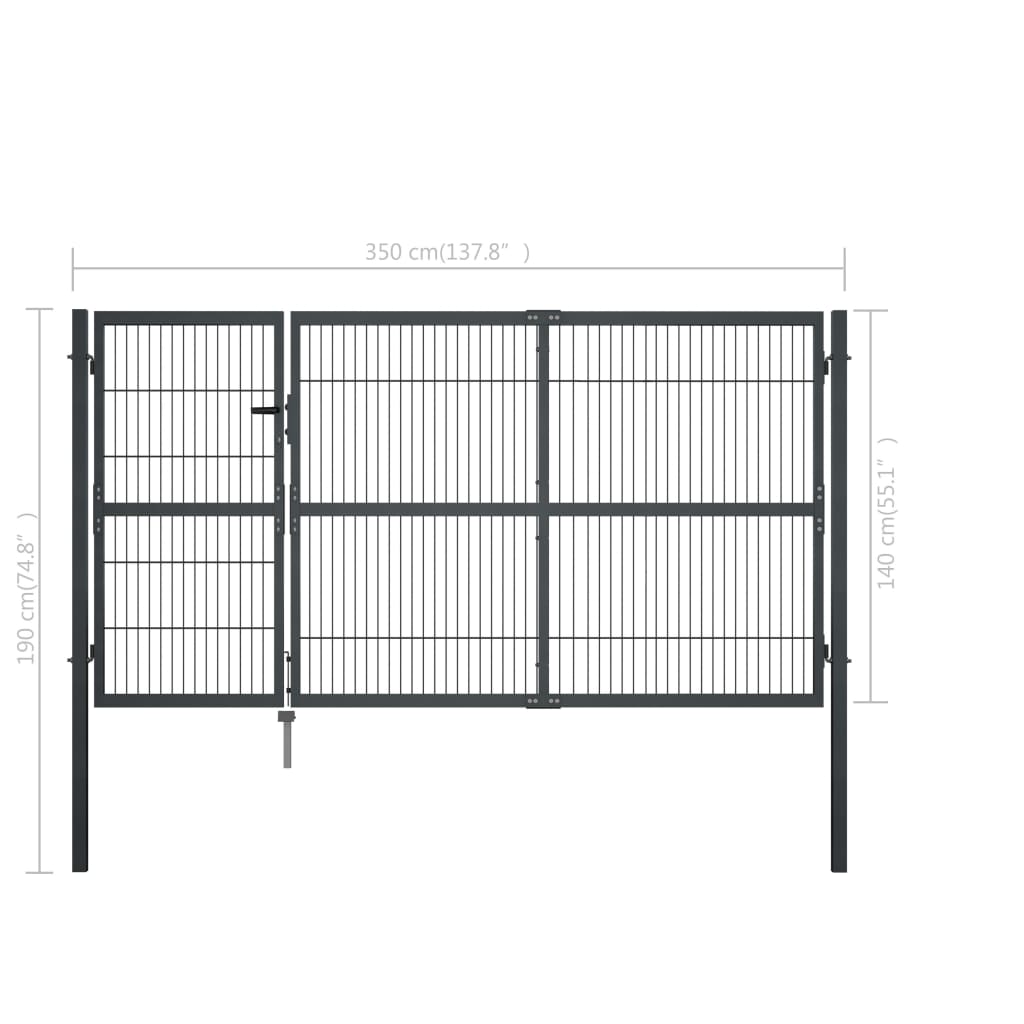 Zahradní brána se sloupky ocel 350 x 140 cm antracitová